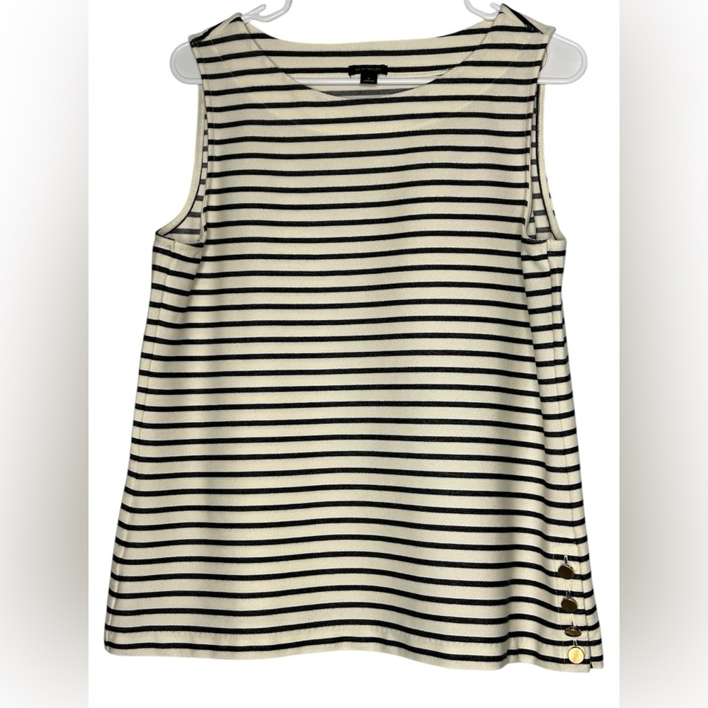 Ann Taylor Large Cream & Black Horizontal Stripe Sleeveless Sailor Beach Coastal